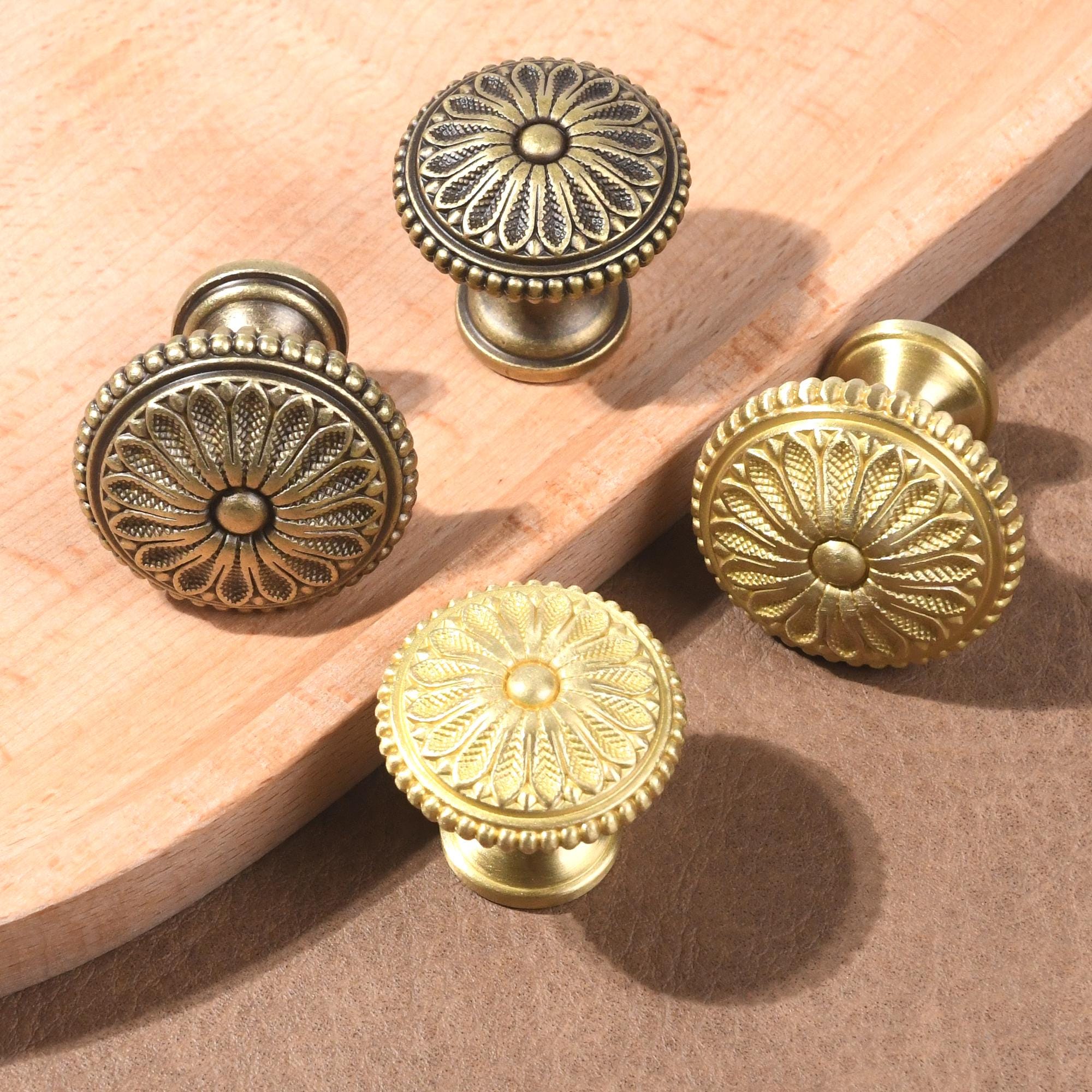 Vintage Floral Brass Cabinet Knob, Antique Brass Drawer Knob, French Style Kitchen Cabinet Hardware, Solid Brass Furniture Knob