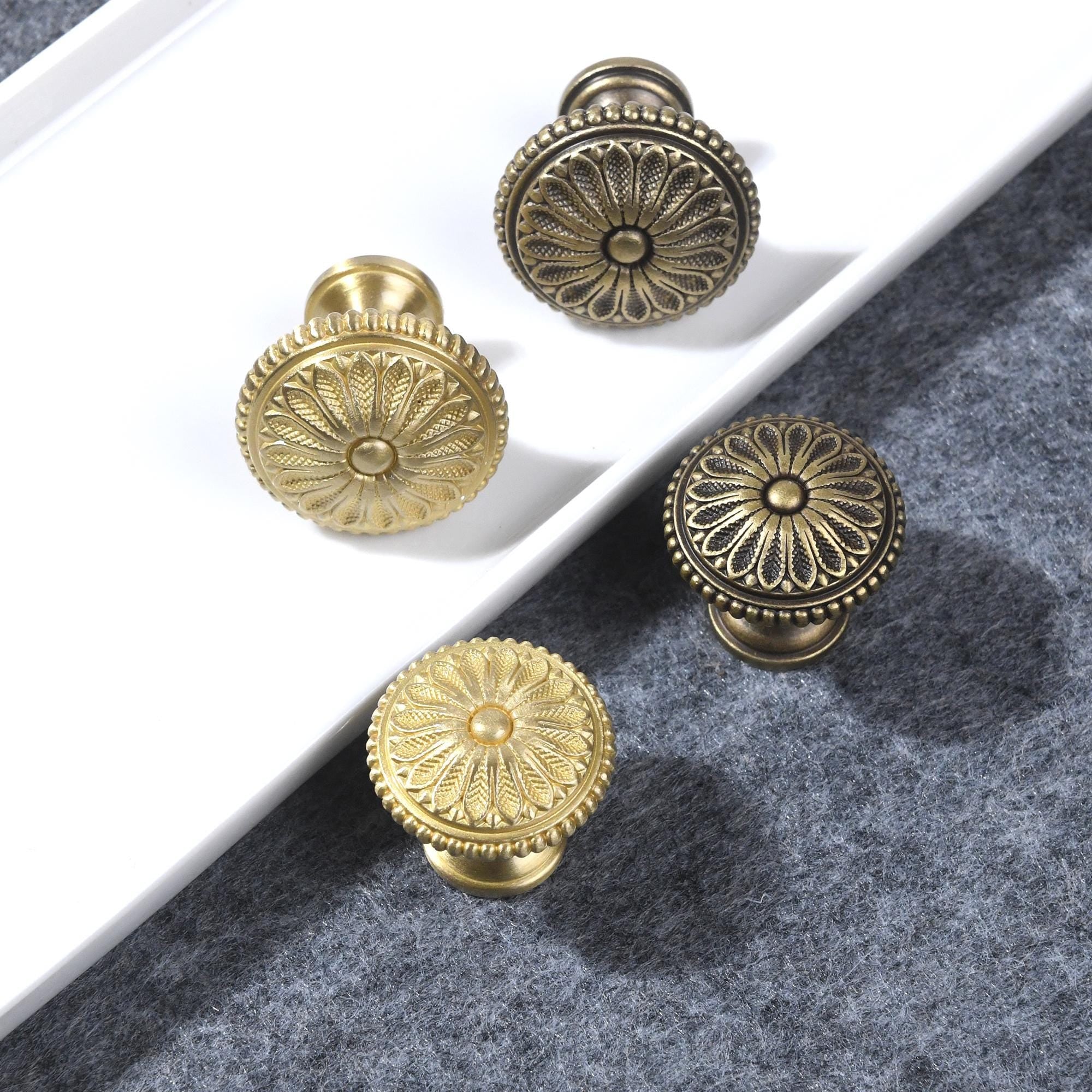Vintage Floral Brass Cabinet Knob, Antique Brass Drawer Knob, French Style Kitchen Cabinet Hardware, Solid Brass Furniture Knob