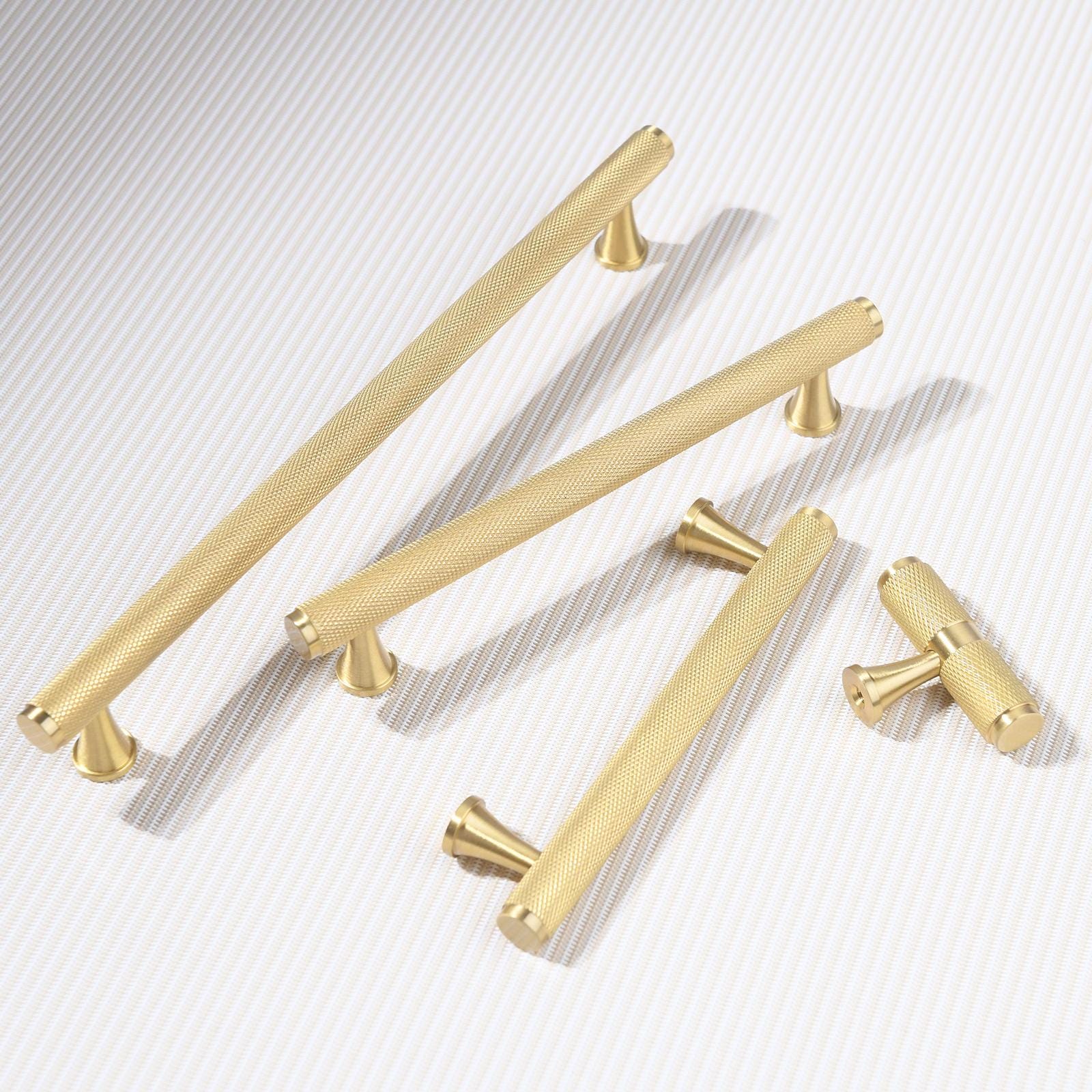 Solid Brass Knurled Cabinet Pull, Modern T Bar Drawer Handle, Brushed Industrial Hardware