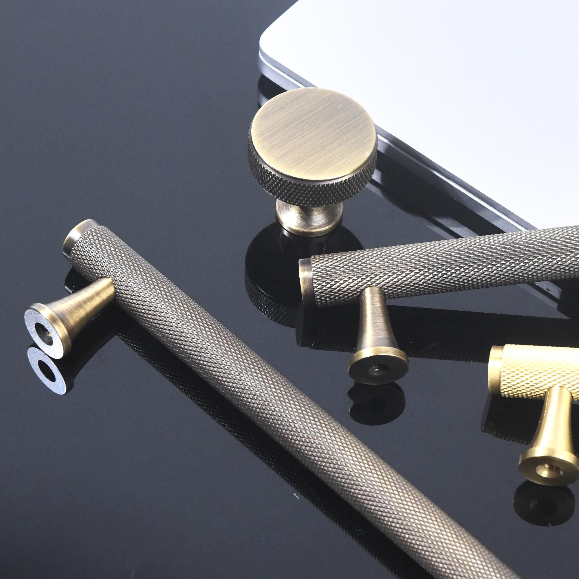 Solid Brass Knurled Cabinet Handle, Industrial Drawer Pull, Modern Kitchen Hardware