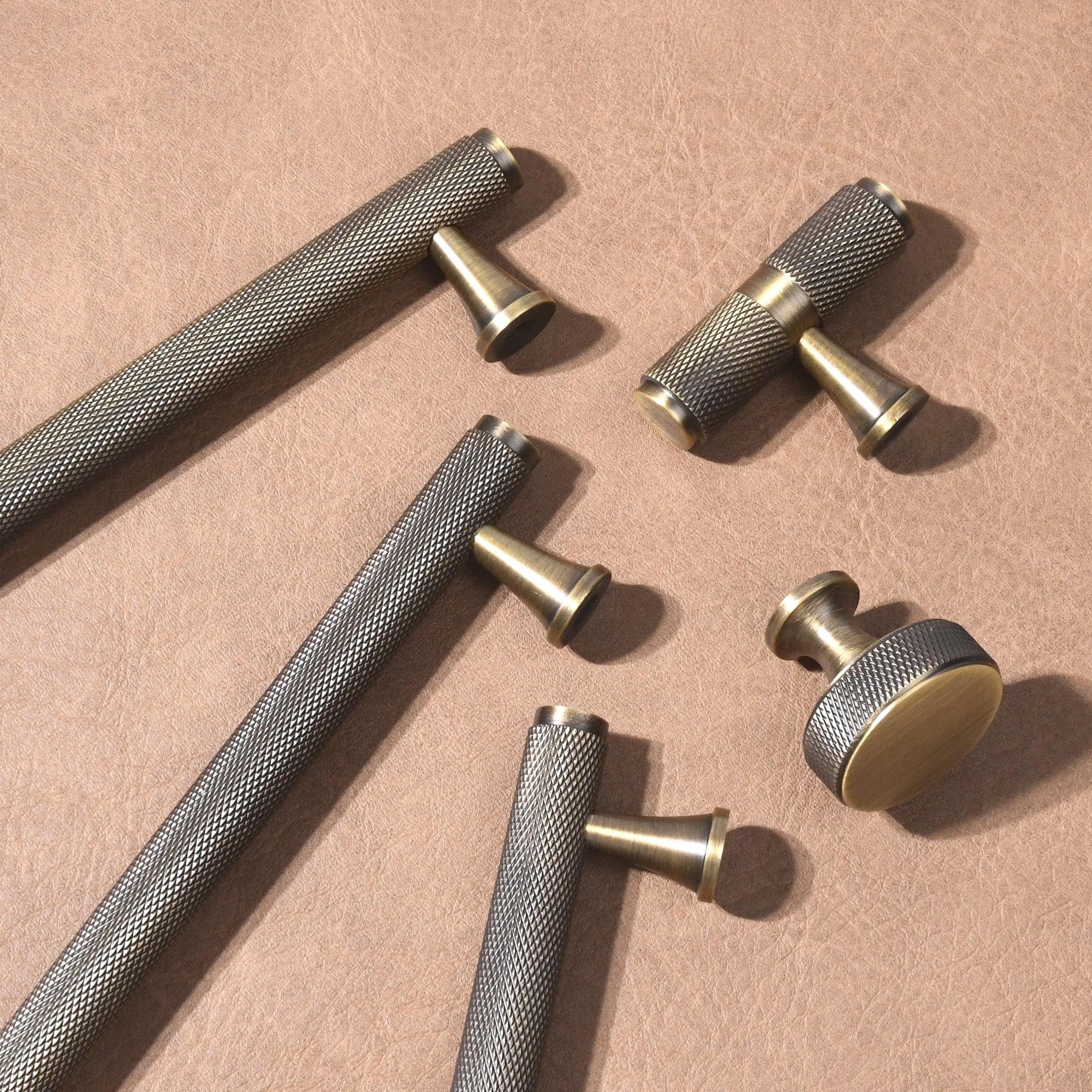 Solid Brass Knurled Cabinet Handle, Industrial Drawer Pull, Modern Kitchen Hardware