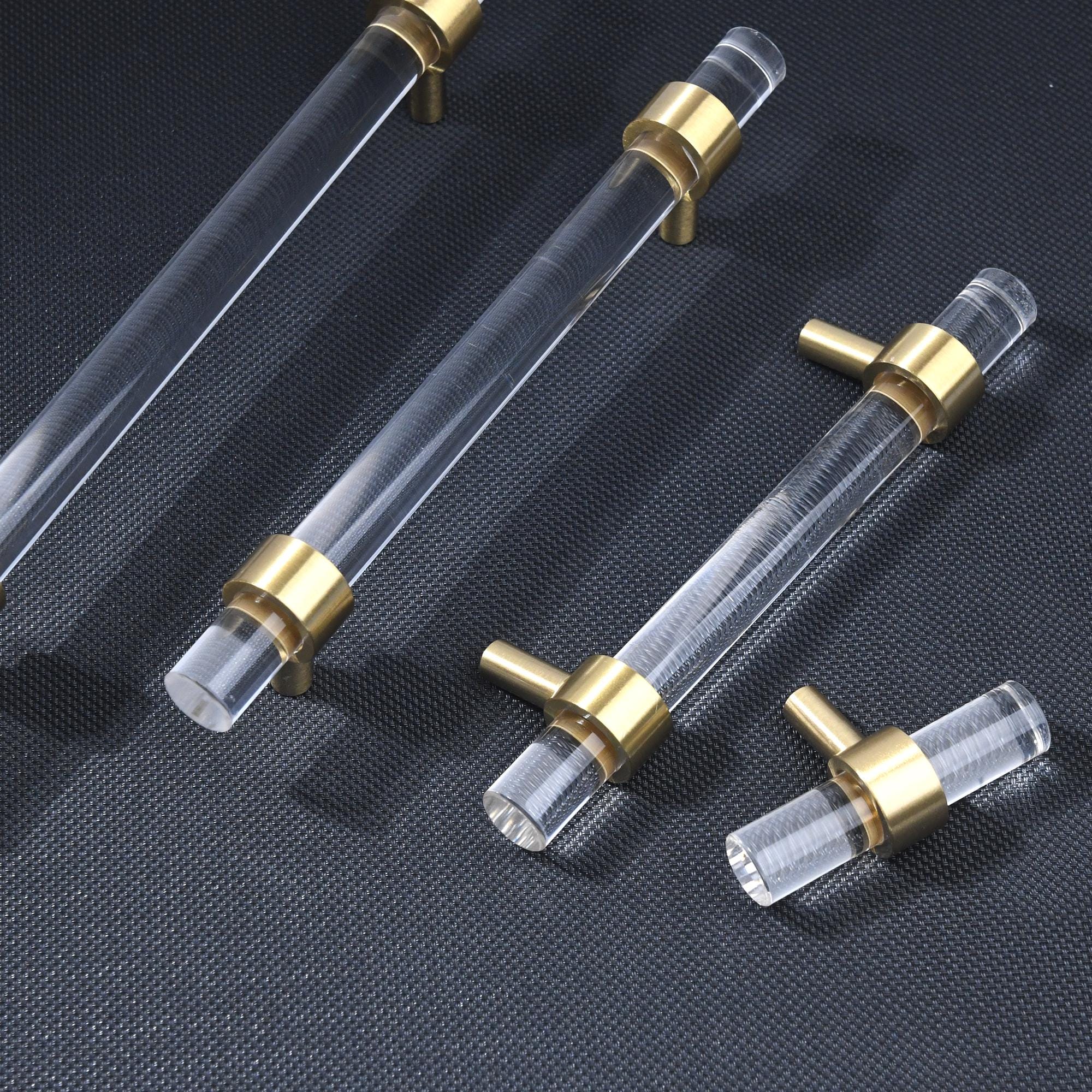 Champagne Crystal Cabinet Pulls, Solid Brass Gold Base, Modern Kitchen Drawer Hardware