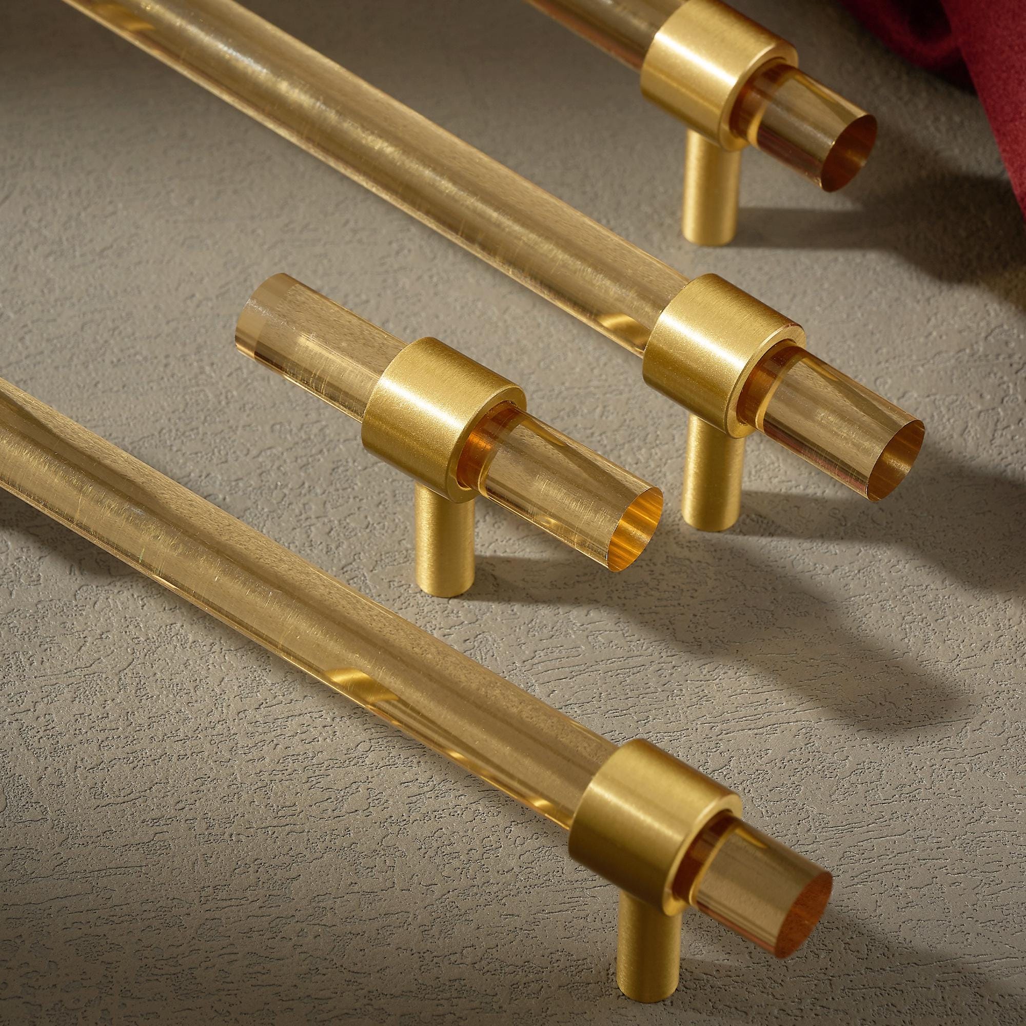 Champagne Crystal Cabinet Pulls, Solid Brass Gold Base, Modern Kitchen Drawer Hardware