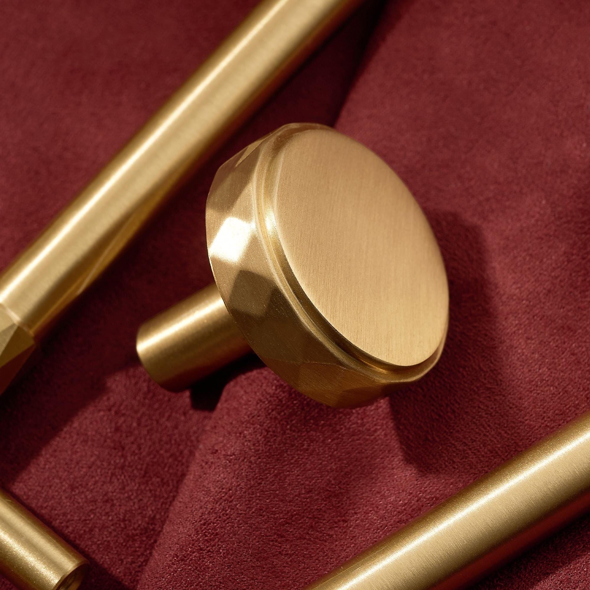 Faceted Brass Cabinet Pull, Brushed Gold Drawer Handle, Modern Kitchen Cabinet Hardware