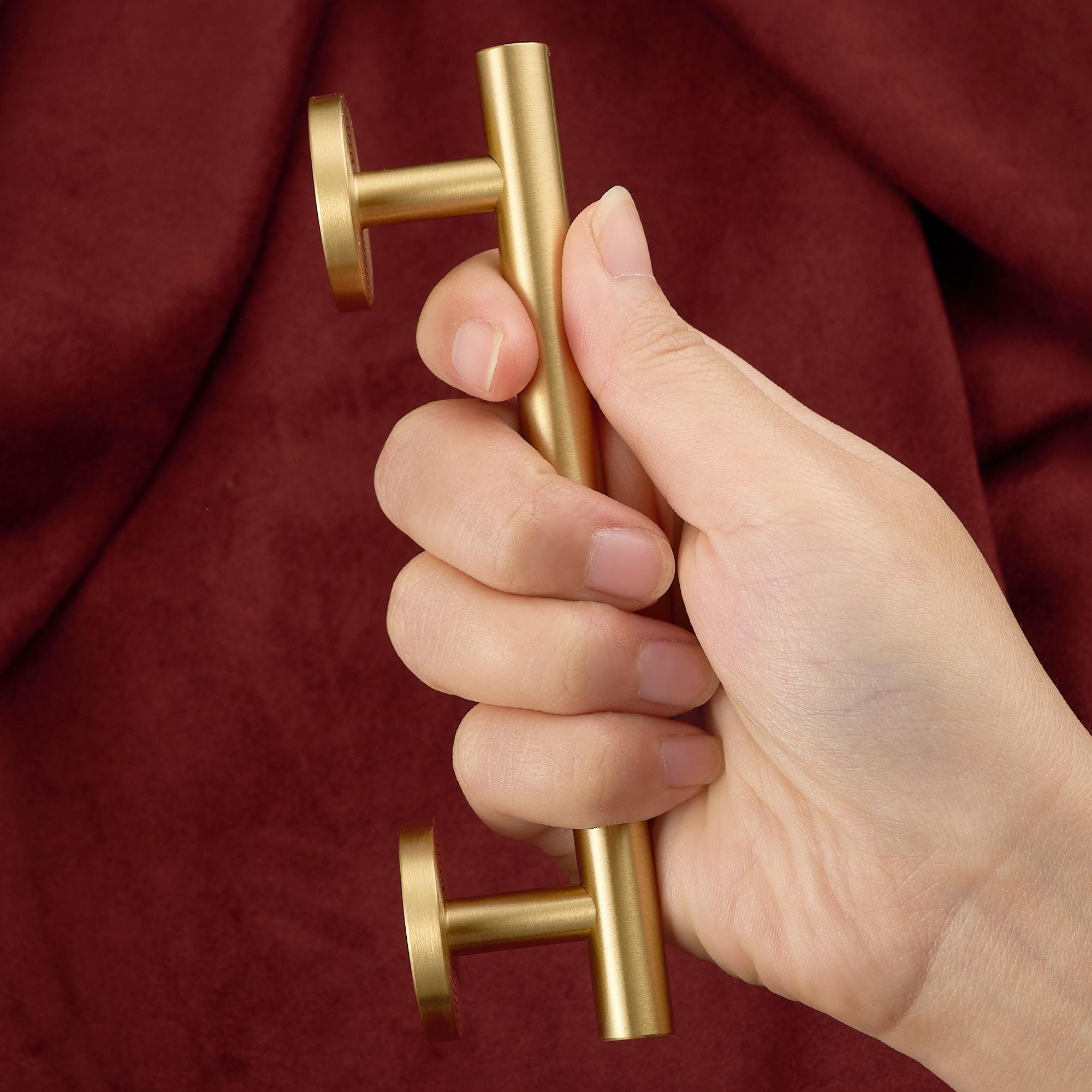 Modern Brass Bar Pull, Gold Cabinet Handle with Round Base