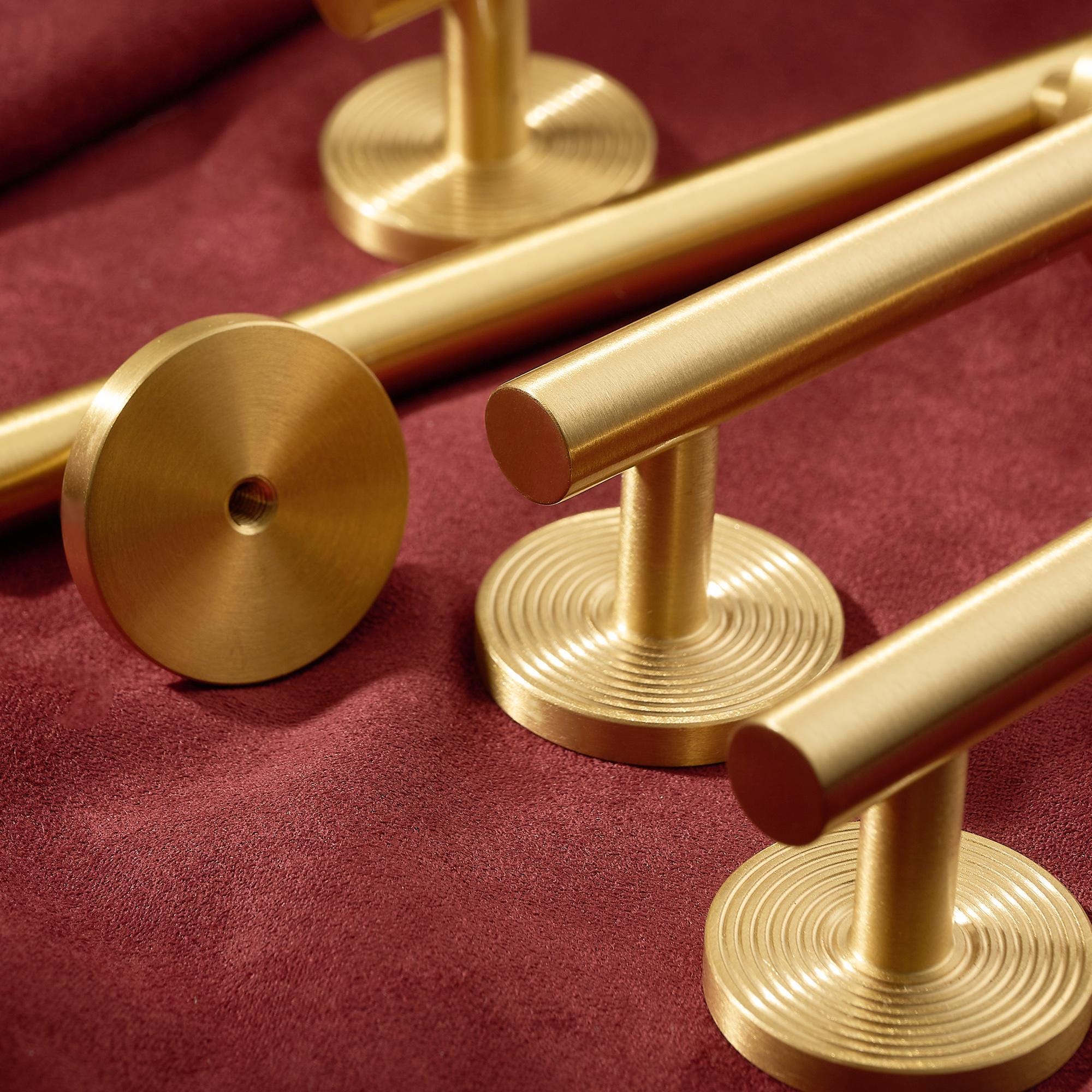Modern Brass Bar Pull, Gold Cabinet Handle with Round Base