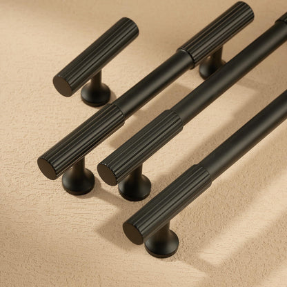 Black Fluted Cabinet Handle, Modern Ribbed Drawer Pull, Minimalist Cabinet Hardware