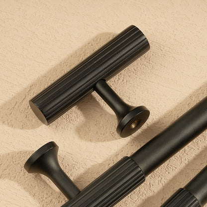 Black Fluted Cabinet Handle, Modern Ribbed Drawer Pull, Minimalist Cabinet Hardware