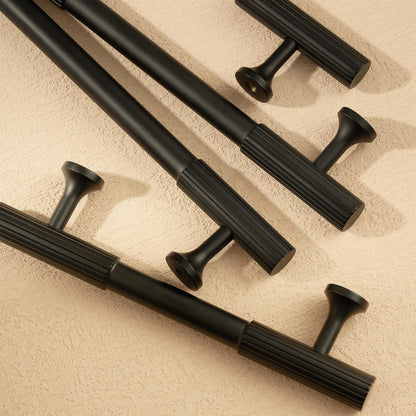Black Fluted Cabinet Handle, Modern Ribbed Drawer Pull, Minimalist Cabinet Hardware