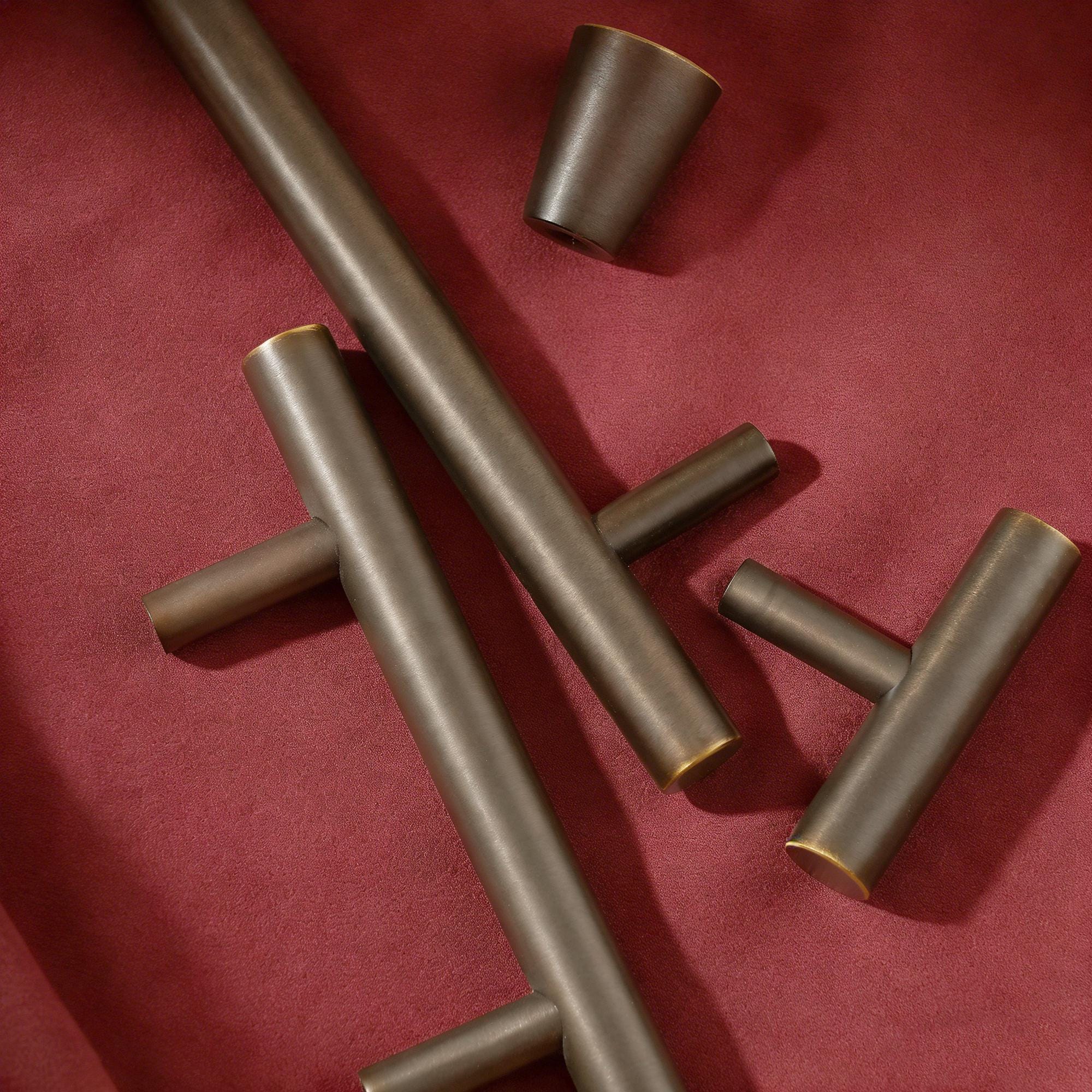 Solid Brass Cabinet Pull, Oil Rubbed Bronze Modern Handle, Cylindrical Bar Drawer Hardware