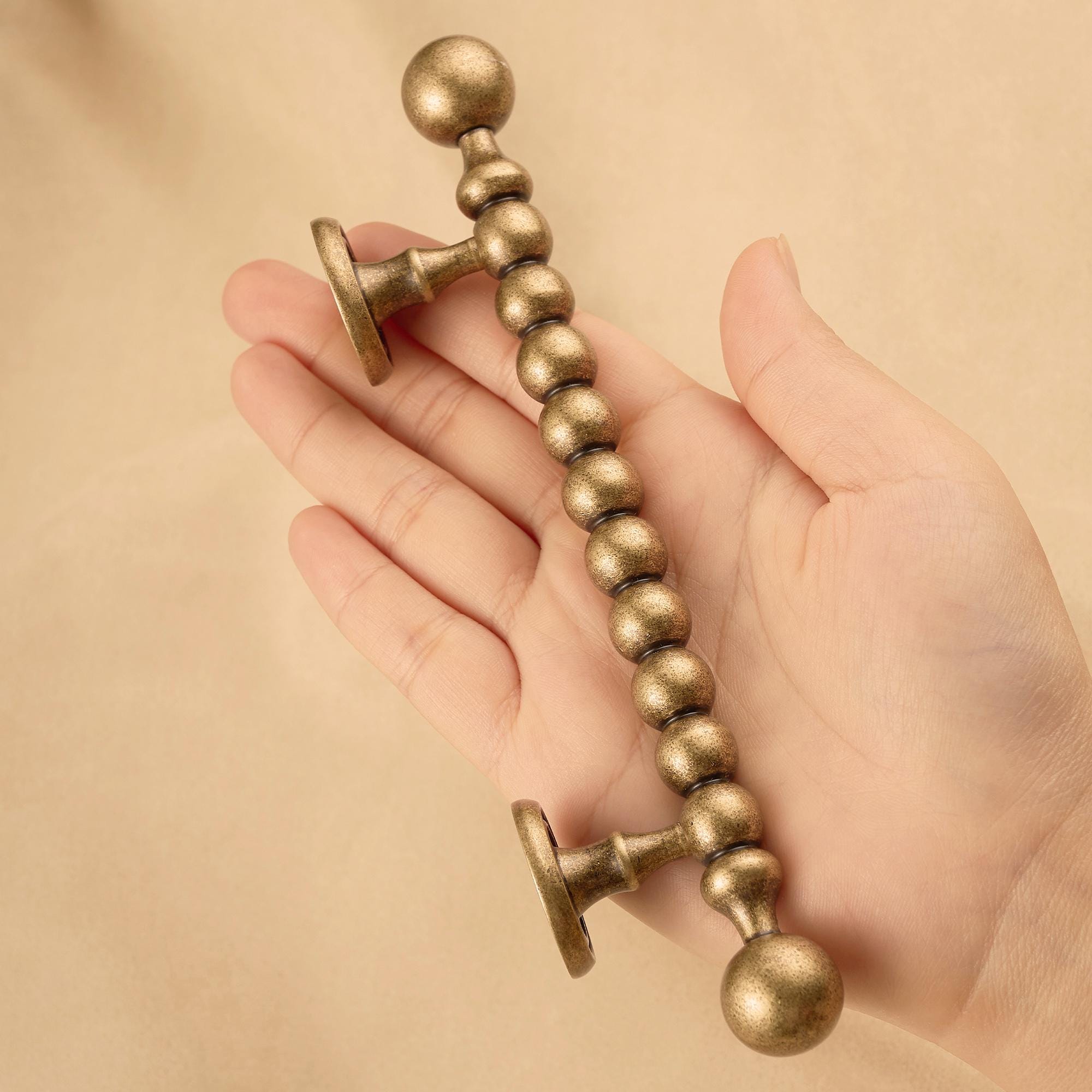 Solid Brass Beaded Cabinet Pull, Antique French Country Drawer Handle