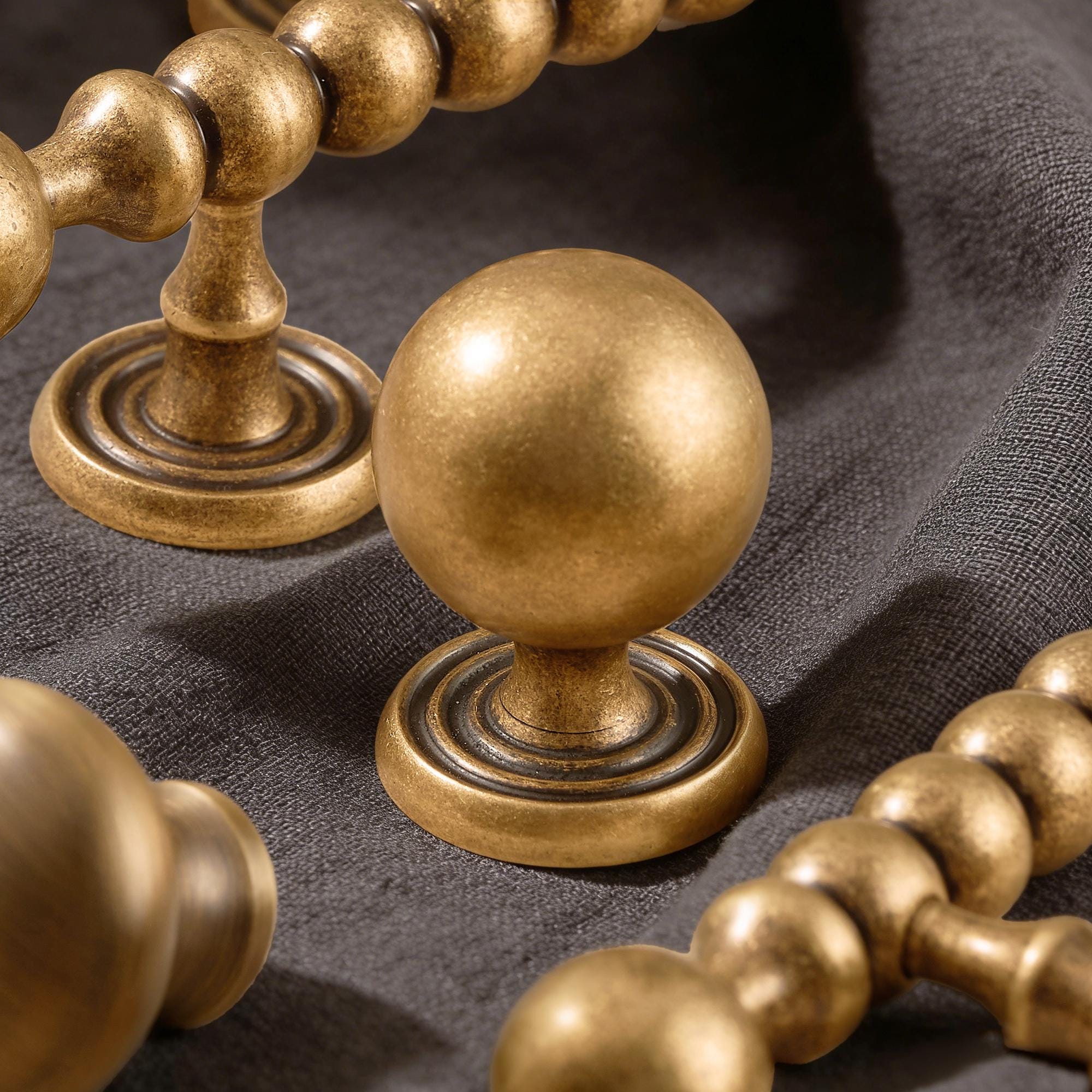 Solid Brass Beaded Cabinet Pull, Antique French Country Drawer Handle