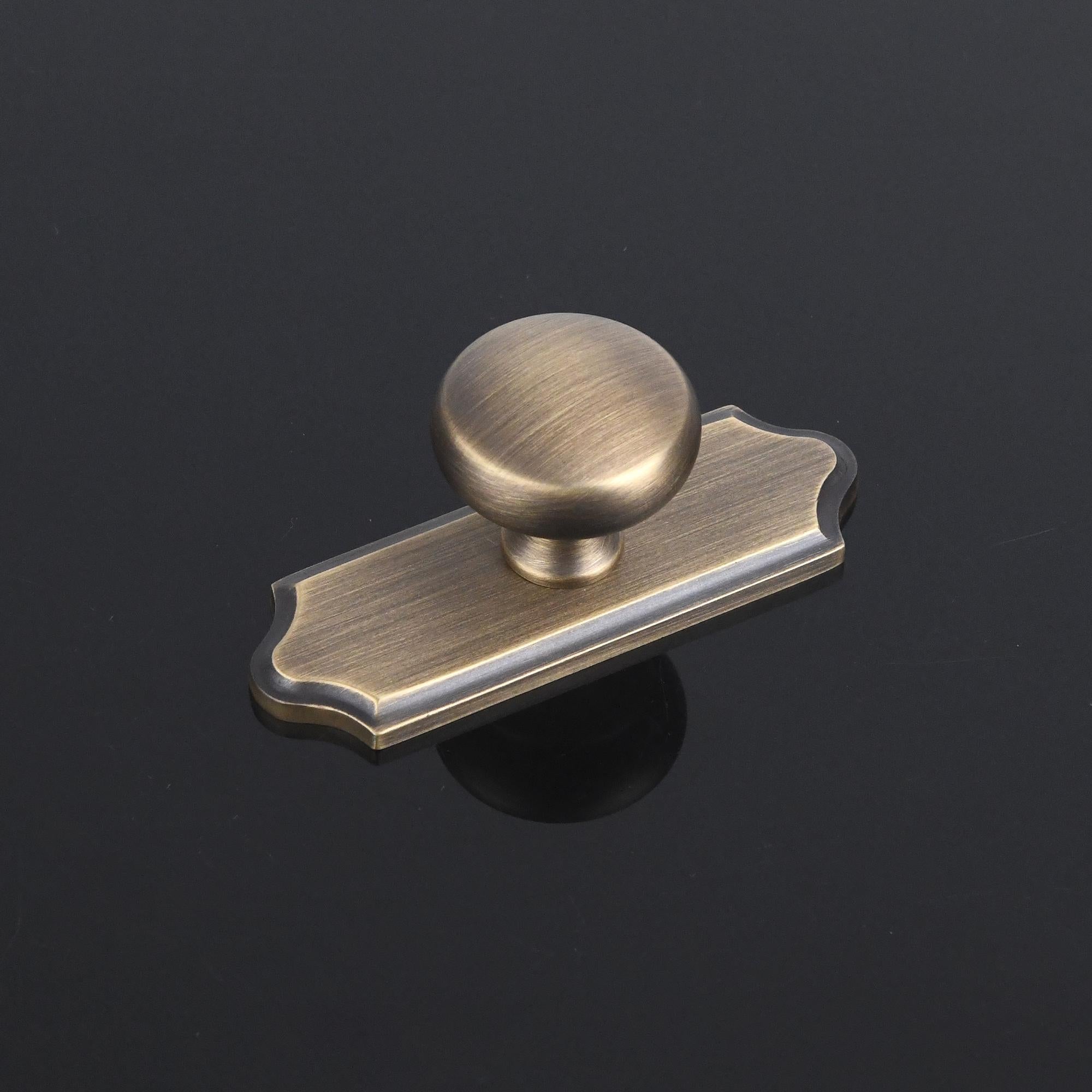 Solid Brass Vintage Cabinet Knob, Round or Long Backplate, Antique Drawer Hardware