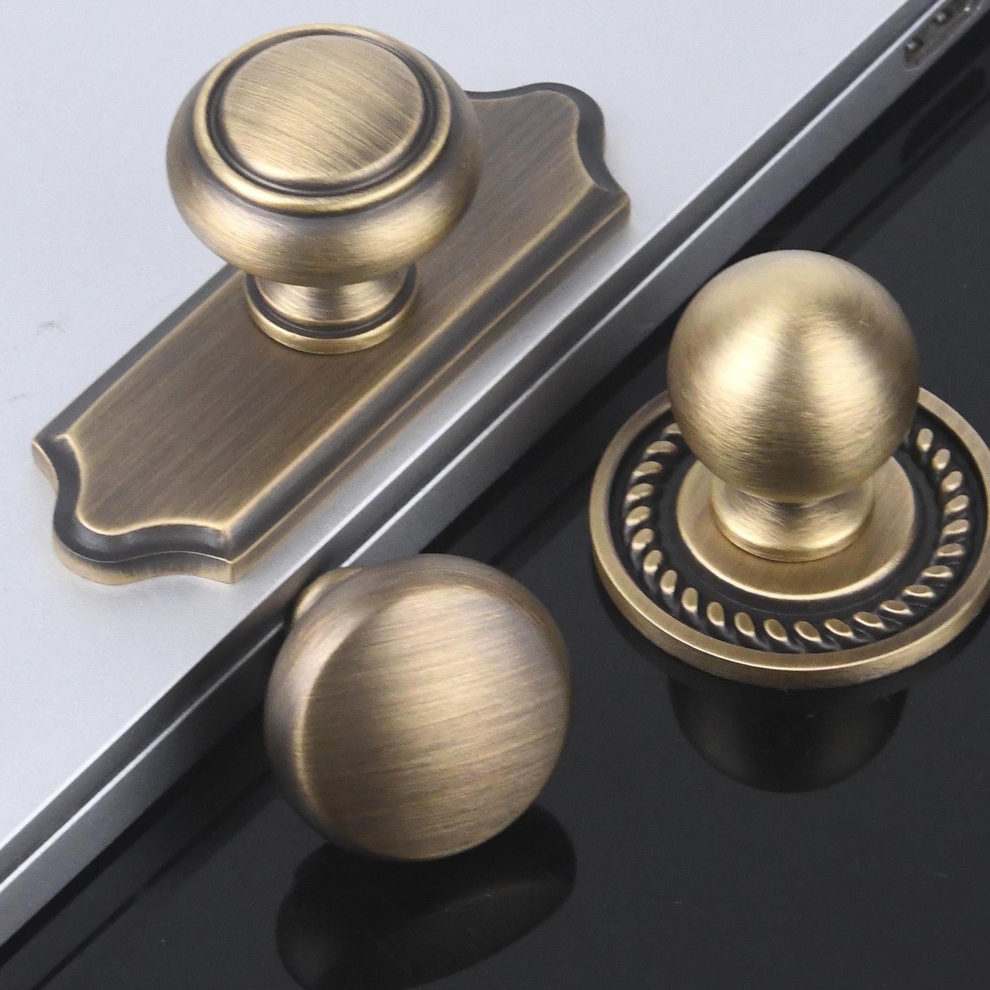 Solid Brass Vintage Cabinet Knob, Round or Long Backplate, Antique Drawer Hardware