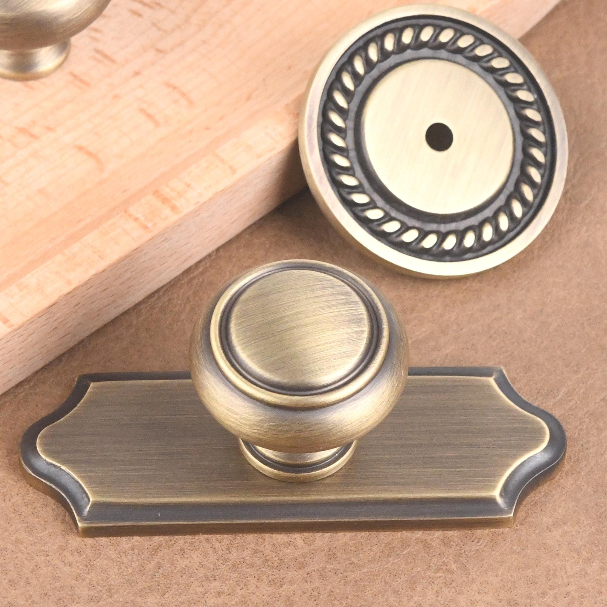 Solid Brass Vintage Cabinet Knob, Round or Long Backplate, Antique Drawer Hardware