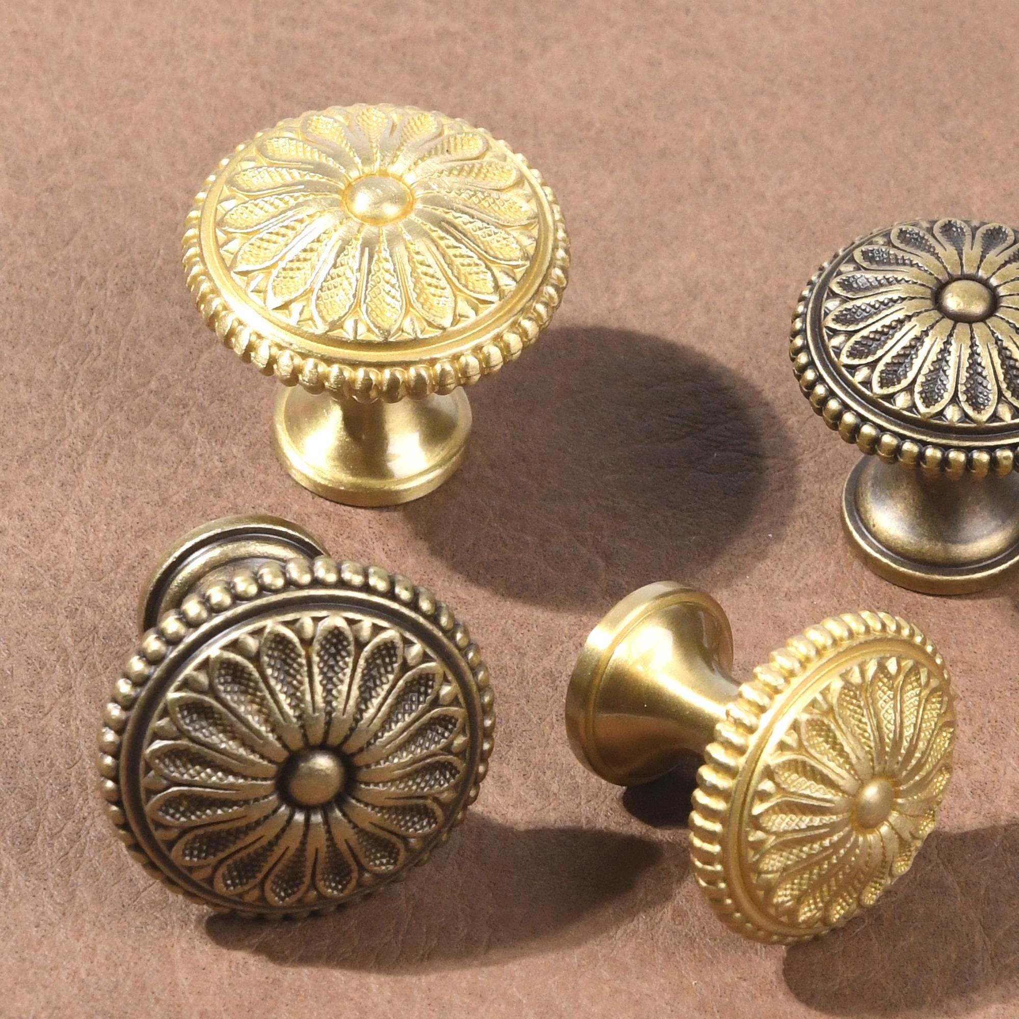 Vintage Floral Brass Cabinet Knob, Antique Brass Drawer Knob, French Style Kitchen Cabinet Hardware, Solid Brass Furniture Knob