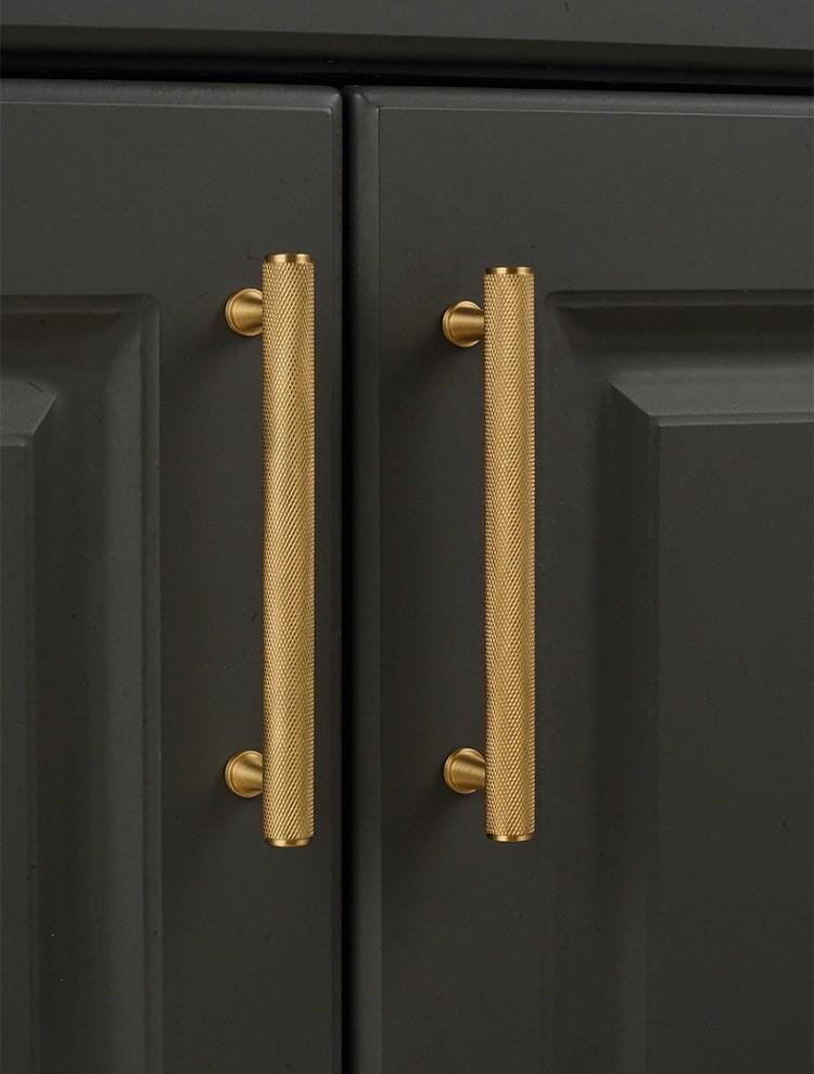 Solid Brass Knurled Cabinet Pull, Modern T Bar Drawer Handle, Brushed Industrial Hardware