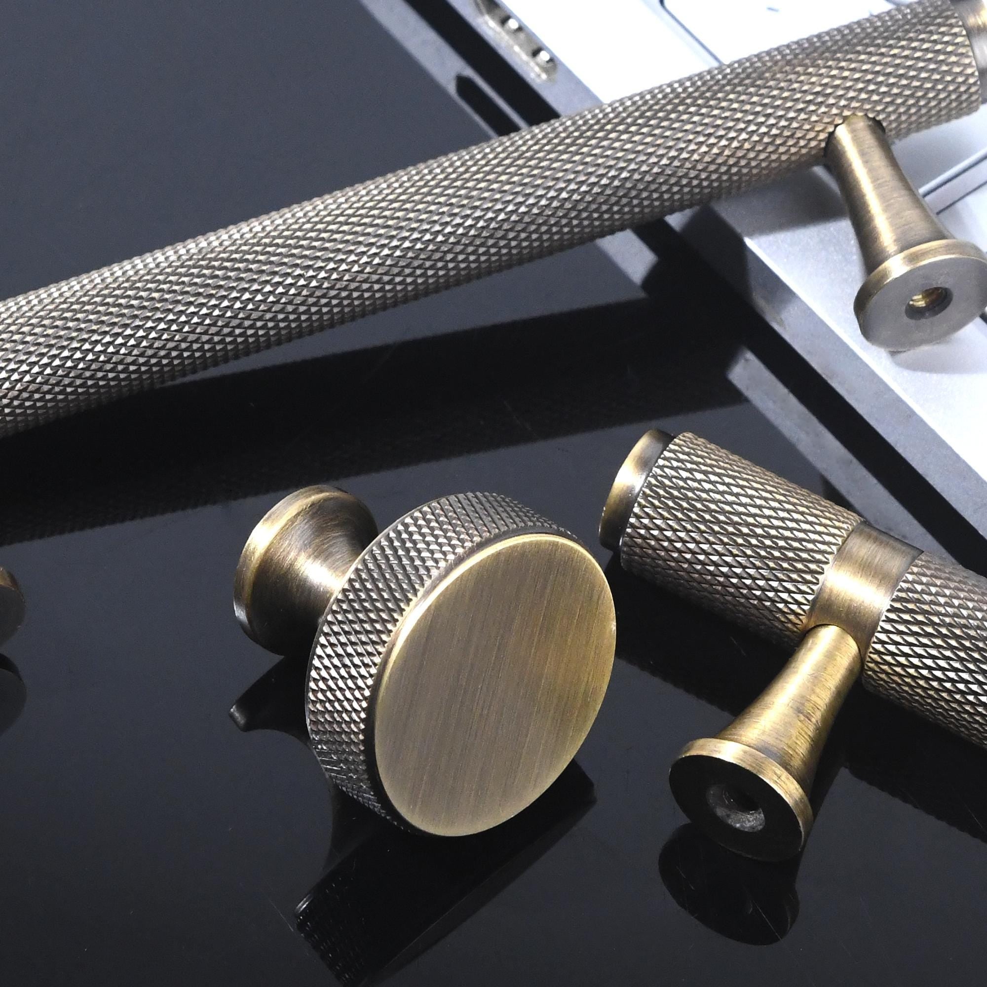 Solid Brass Knurled Cabinet Handle, Industrial Drawer Pull, Modern Kitchen Hardware