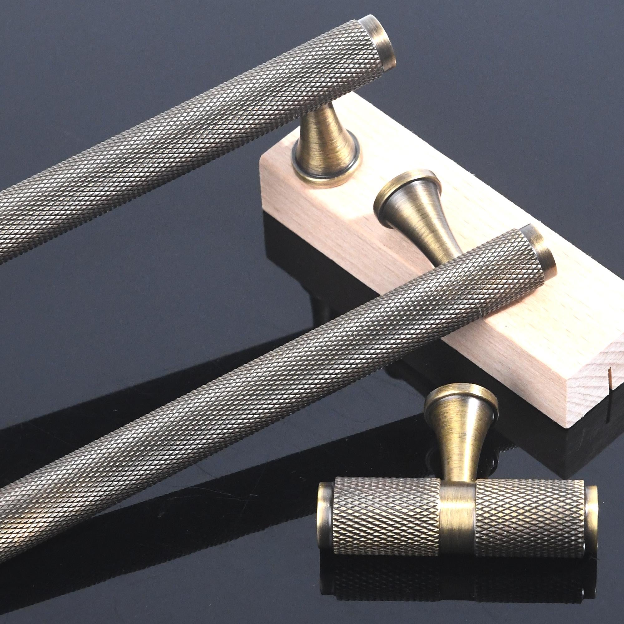 Solid Brass Knurled Cabinet Handle, Industrial Drawer Pull, Modern Kitchen Hardware