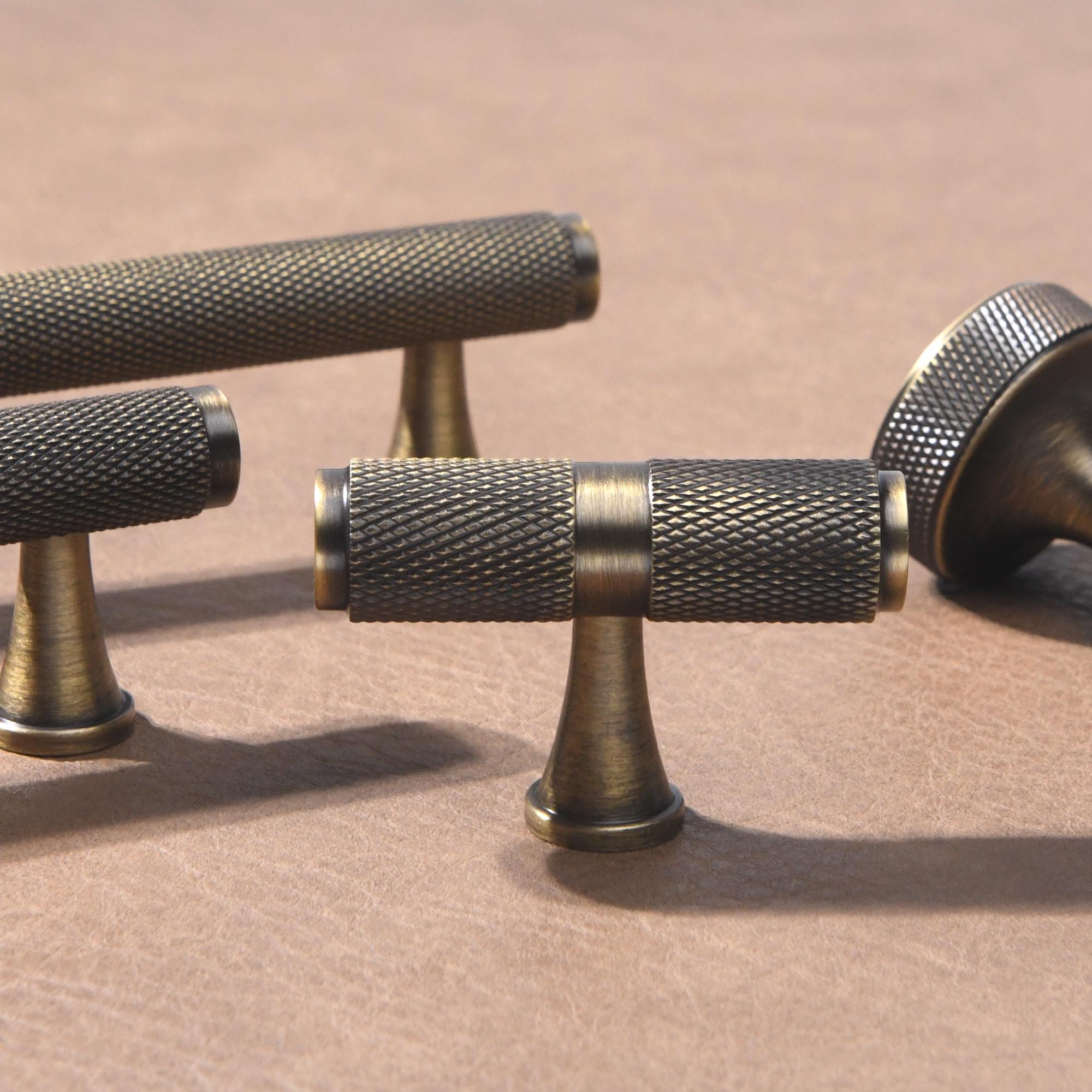 Solid Brass Knurled Cabinet Handle, Industrial Drawer Pull, Modern Kitchen Hardware