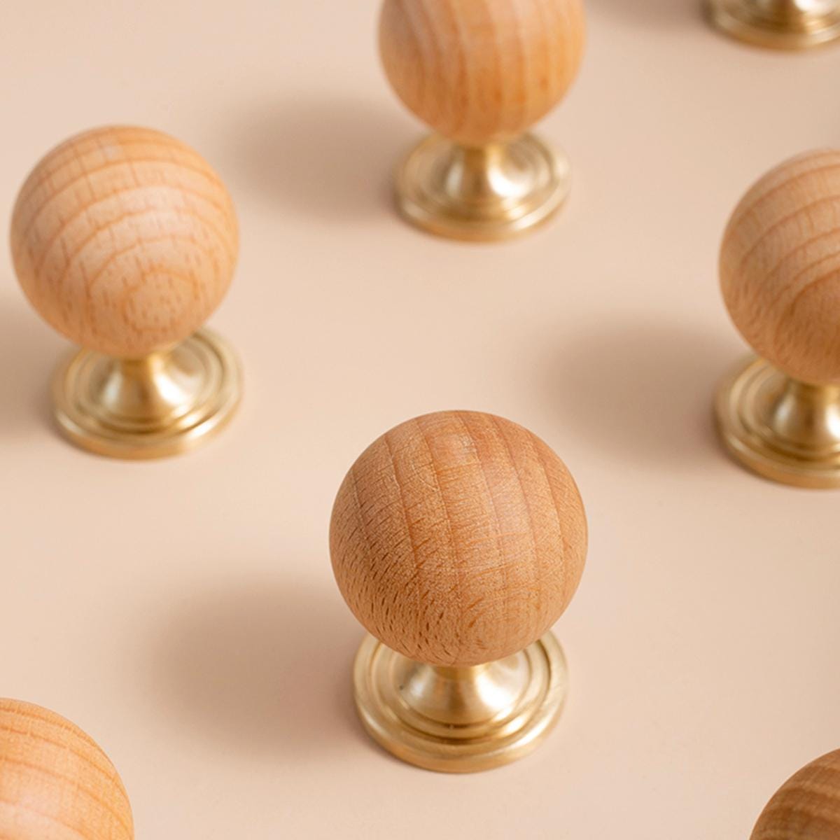 Wood Cabinet Knob Brass Base | Round Wooden Drawer Knob | Modern Minimalist Kitchen Hardware | Natural Wood Dresser Pull | Scandinavian Knob