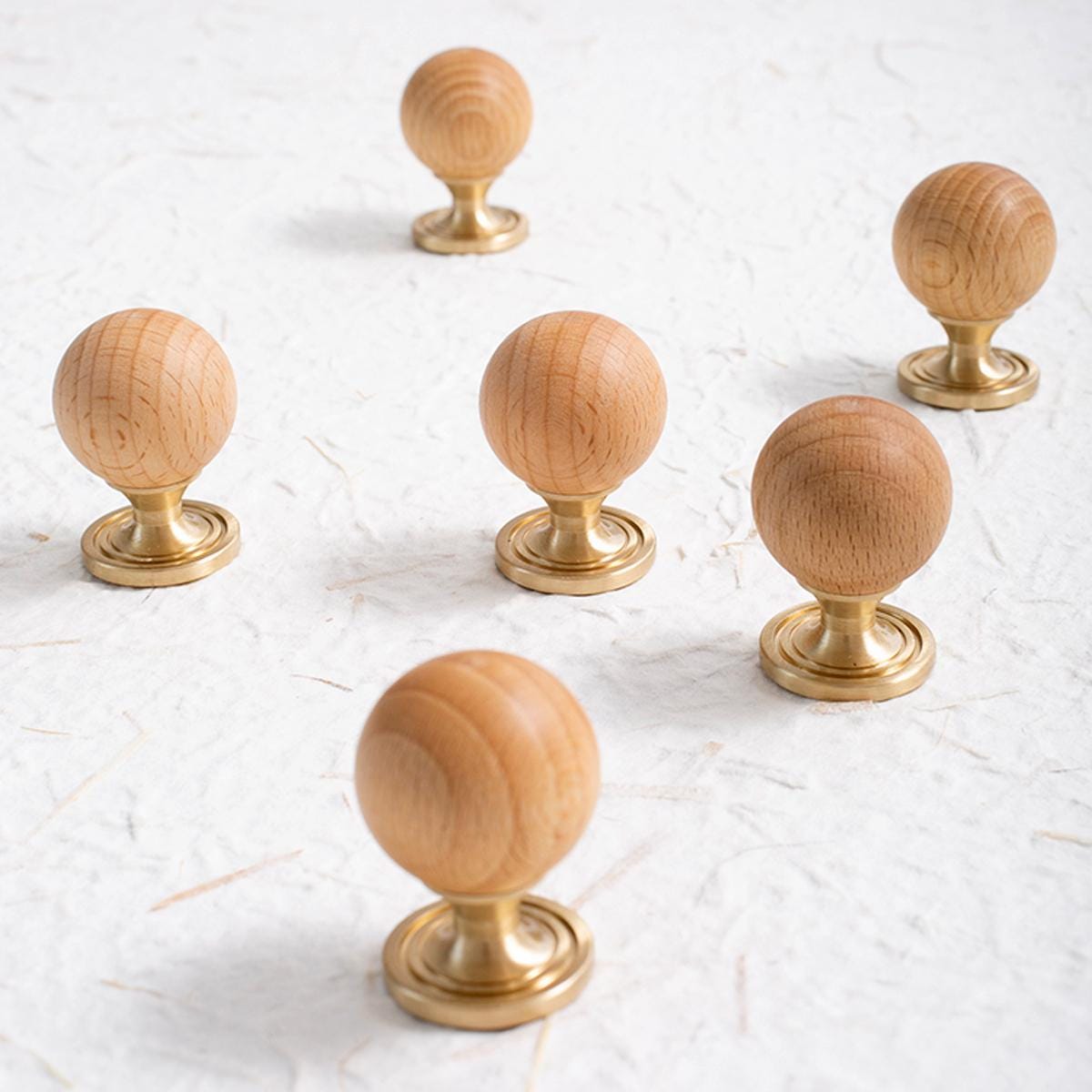 Wood Cabinet Knob Brass Base | Round Wooden Drawer Knob | Modern Minimalist Kitchen Hardware | Natural Wood Dresser Pull | Scandinavian Knob
