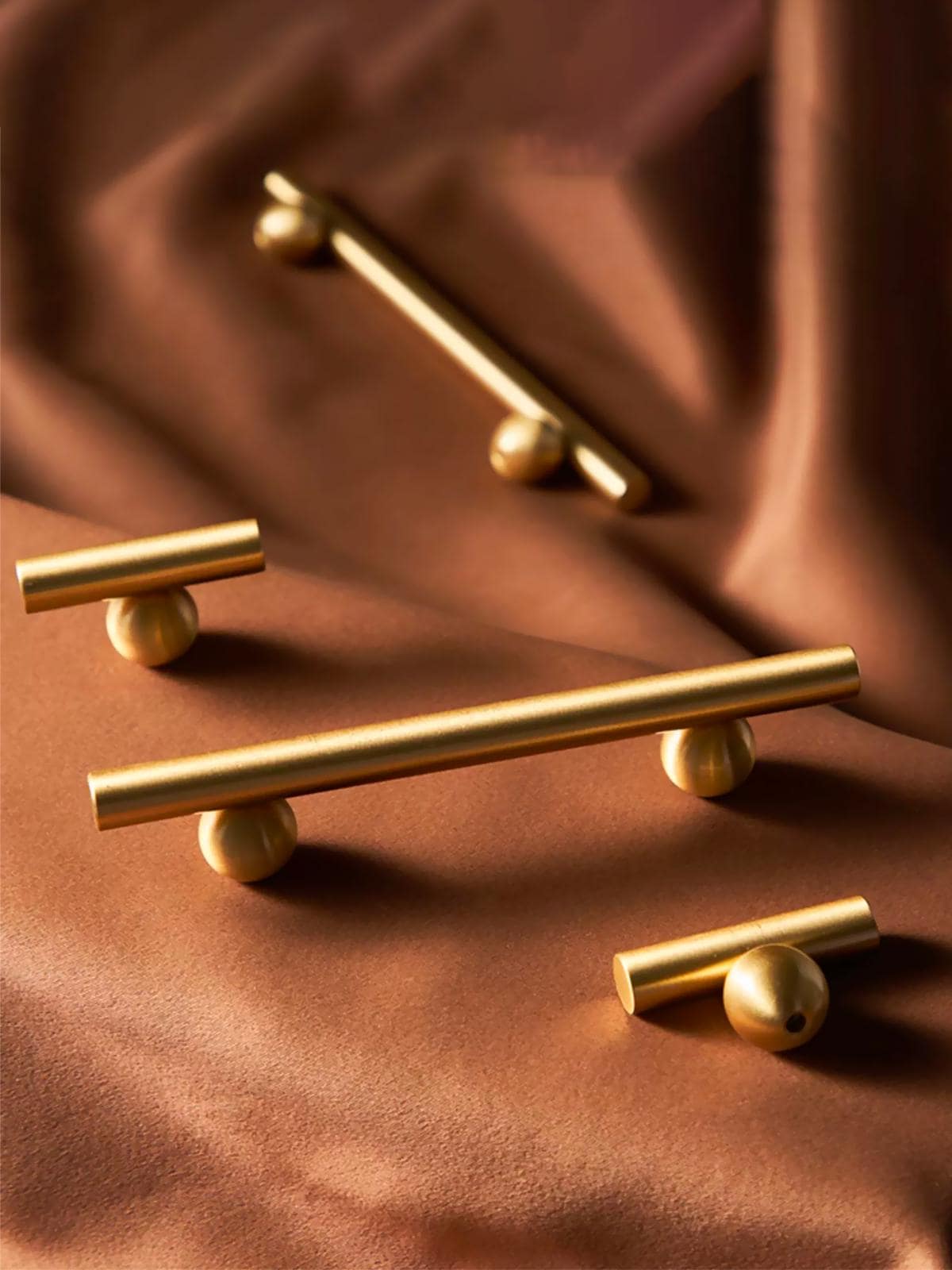 Brushed Brass Cabinet Pull Handle | Modern Drawer Pull with Round Ball Base | Minimalist Solid Brass Bar Handle for Kitchen Cabinets Dresser