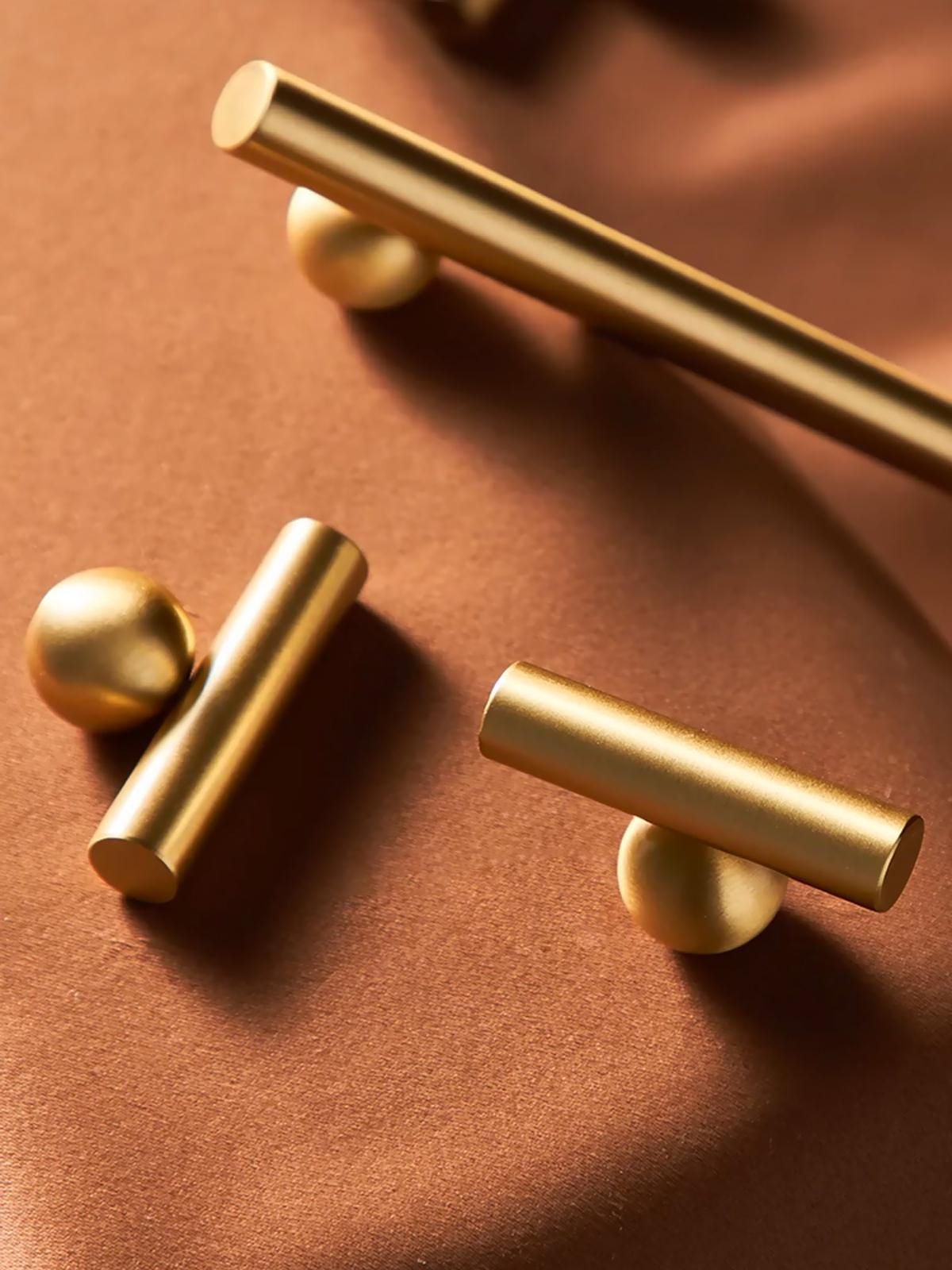 Brushed Brass Cabinet Pull Handle | Modern Drawer Pull with Round Ball Base | Minimalist Solid Brass Bar Handle for Kitchen Cabinets Dresser