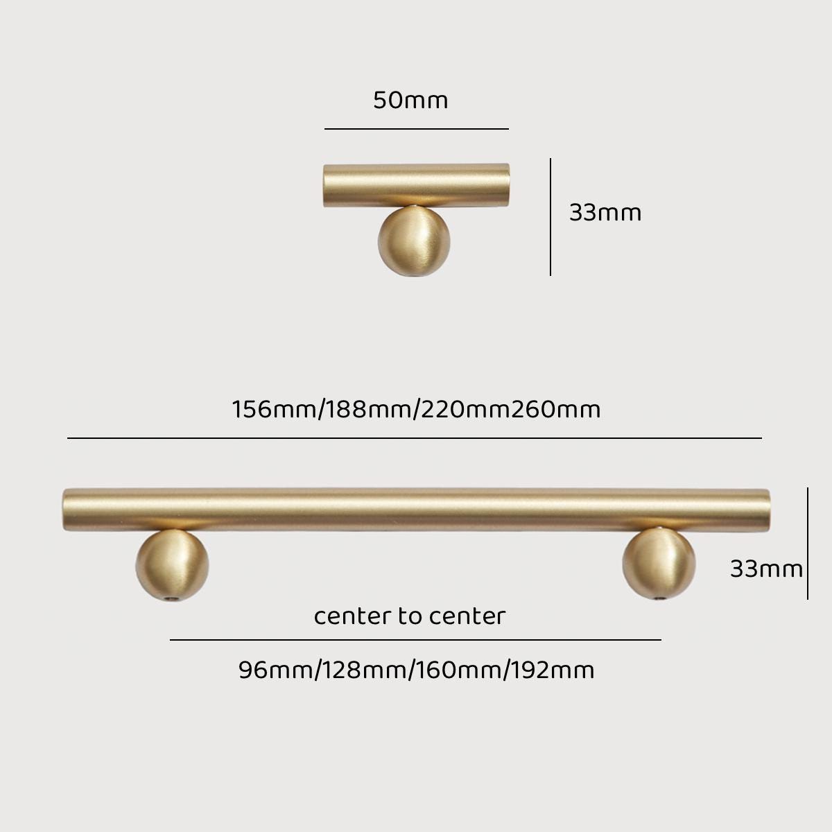 Brushed Brass Cabinet Pull Handle | Modern Drawer Pull with Round Ball Base | Minimalist Solid Brass Bar Handle for Kitchen Cabinets Dresser