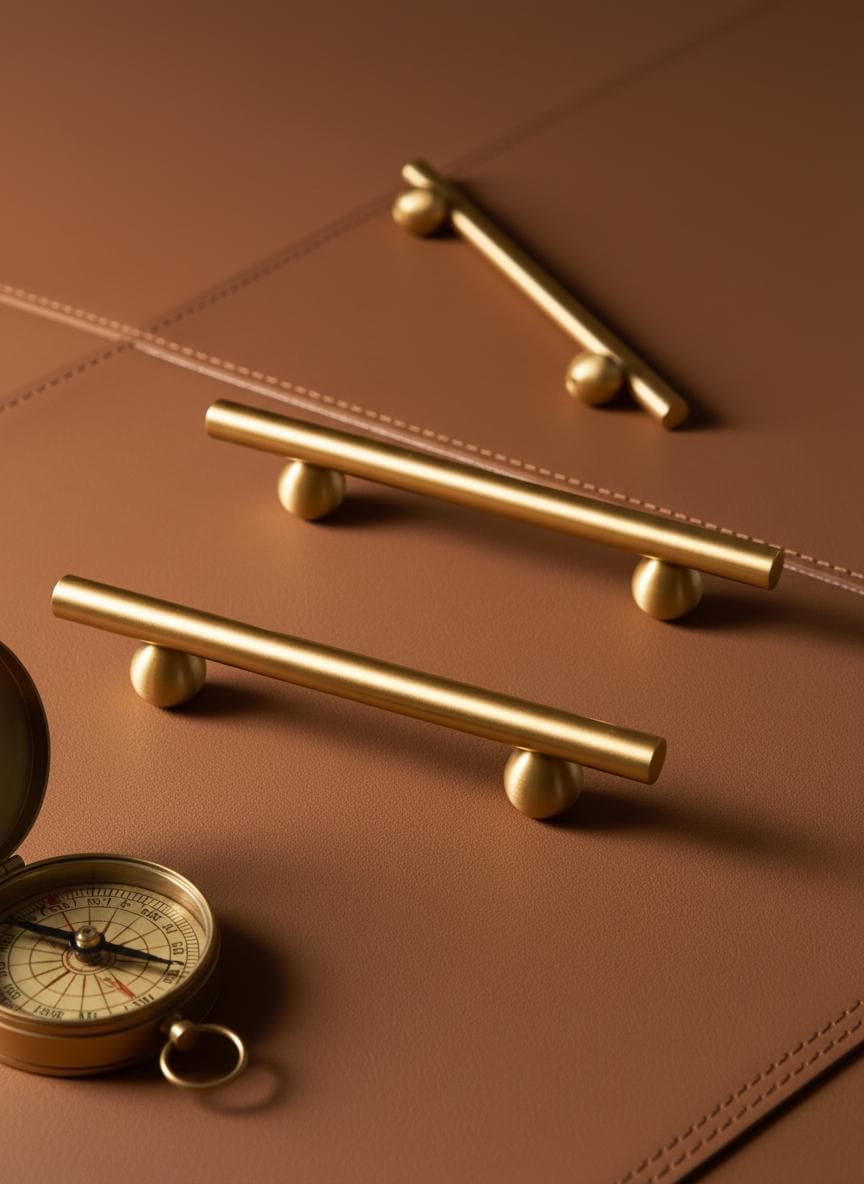 Brushed Brass Cabinet Pull Handle | Modern Drawer Pull with Round Ball Base | Minimalist Solid Brass Bar Handle for Kitchen Cabinets Dresser