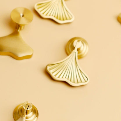 Ginkgo Leaf Brass Cabinet Knob | Gold Decorative Drawer Pull | Solid Brass Luxury Cabinet Hardware | Unique Kitchen Dresser Knob