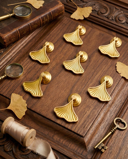 Ginkgo Leaf Brass Cabinet Knob | Gold Decorative Drawer Pull | Solid Brass Luxury Cabinet Hardware | Unique Kitchen Dresser Knob
