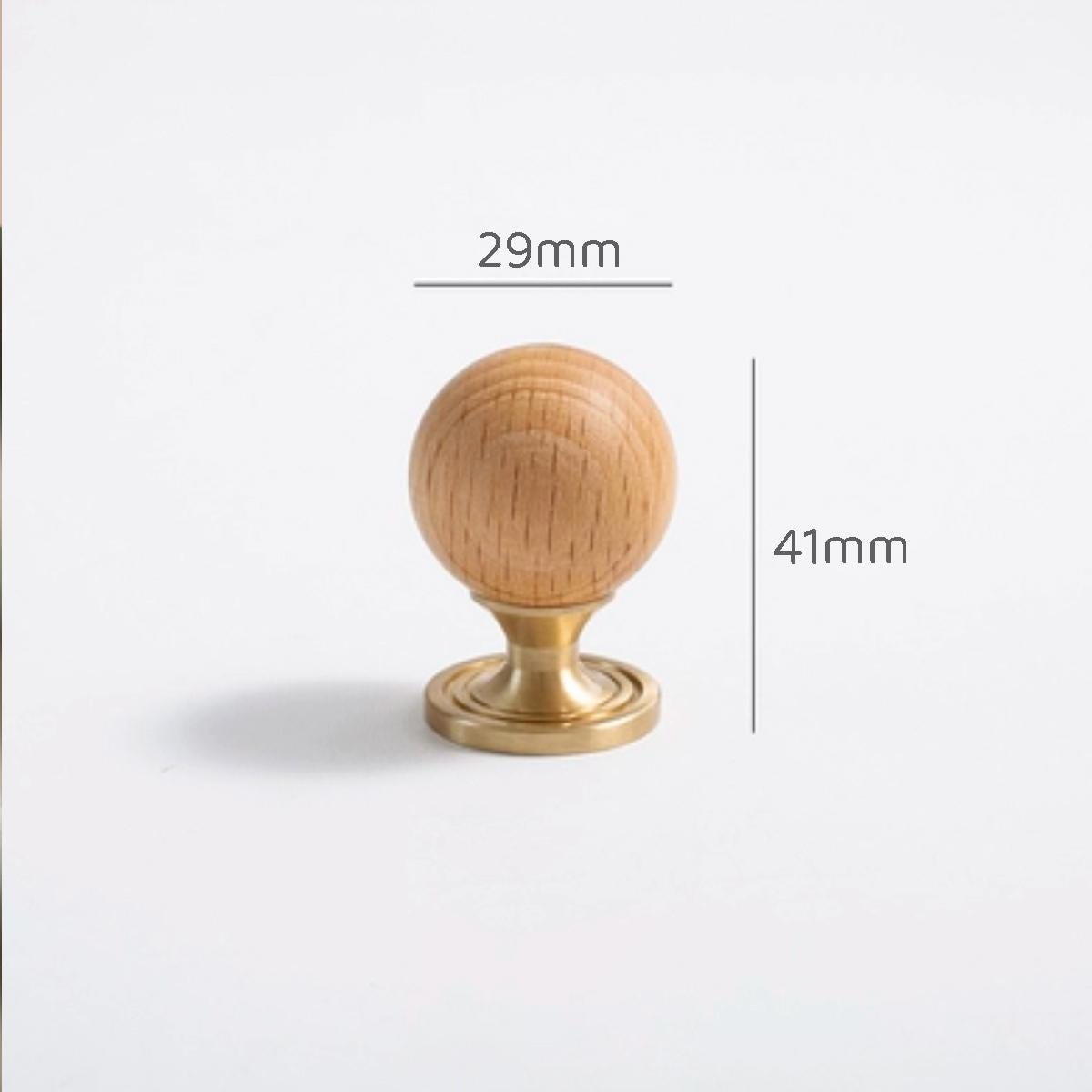 Wood Cabinet Knob Brass Base | Round Wooden Drawer Knob | Modern Minimalist Kitchen Hardware | Natural Wood Dresser Pull | Scandinavian Knob