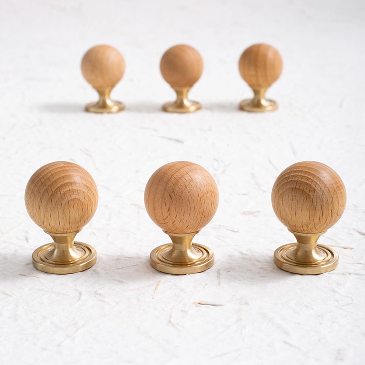 Wood Cabinet Knob Brass Base | Round Wooden Drawer Knob | Modern Minimalist Kitchen Hardware | Natural Wood Dresser Pull | Scandinavian Knob