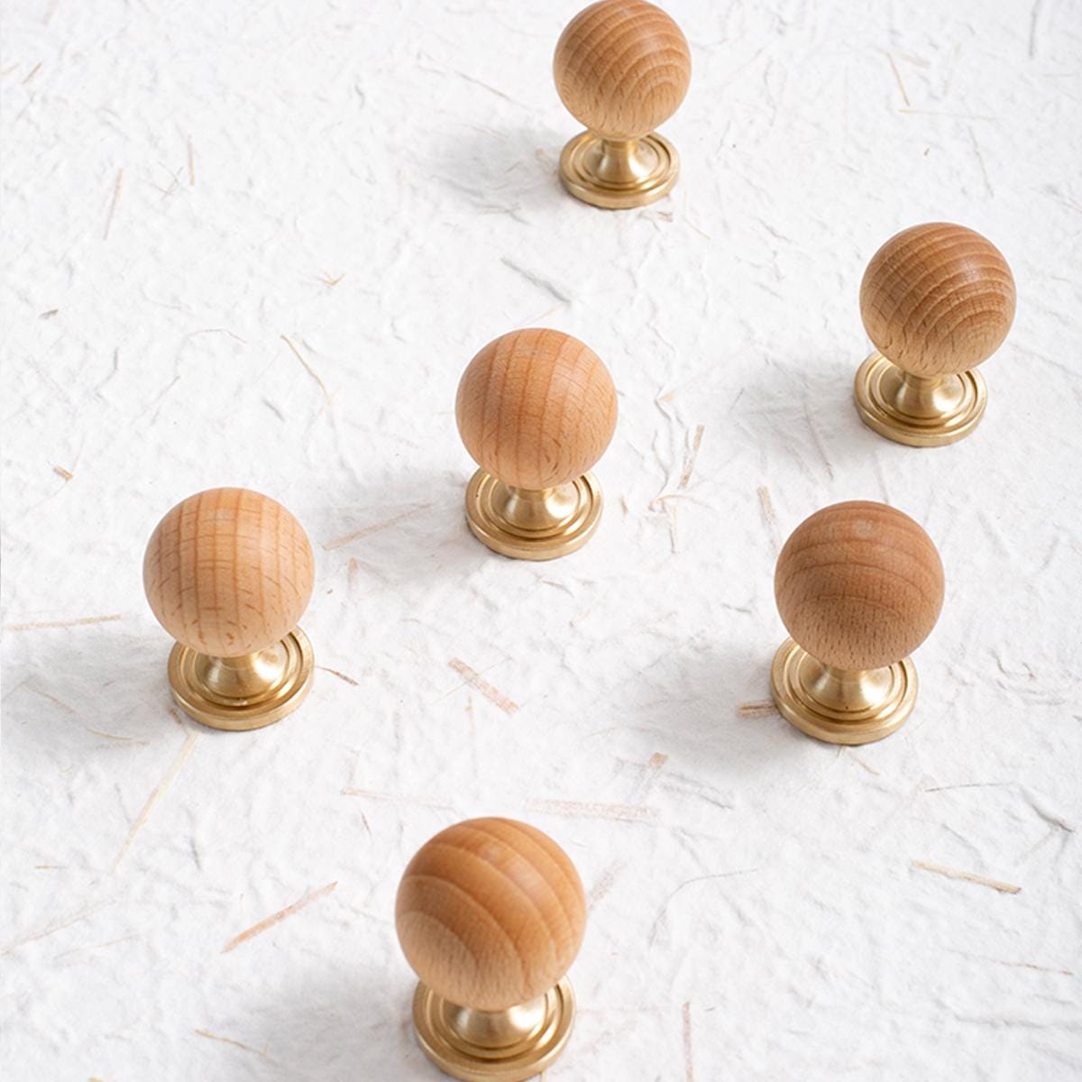 Wood Cabinet Knob Brass Base | Round Wooden Drawer Knob | Modern Minimalist Kitchen Hardware | Natural Wood Dresser Pull | Scandinavian Knob