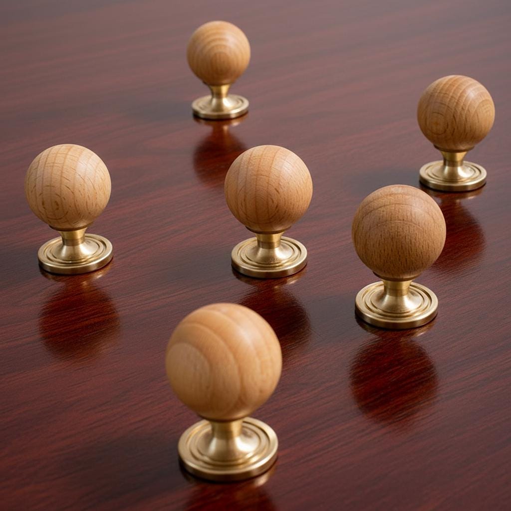 Wood Cabinet Knob Brass Base | Round Wooden Drawer Knob | Modern Minimalist Kitchen Hardware | Natural Wood Dresser Pull | Scandinavian Knob