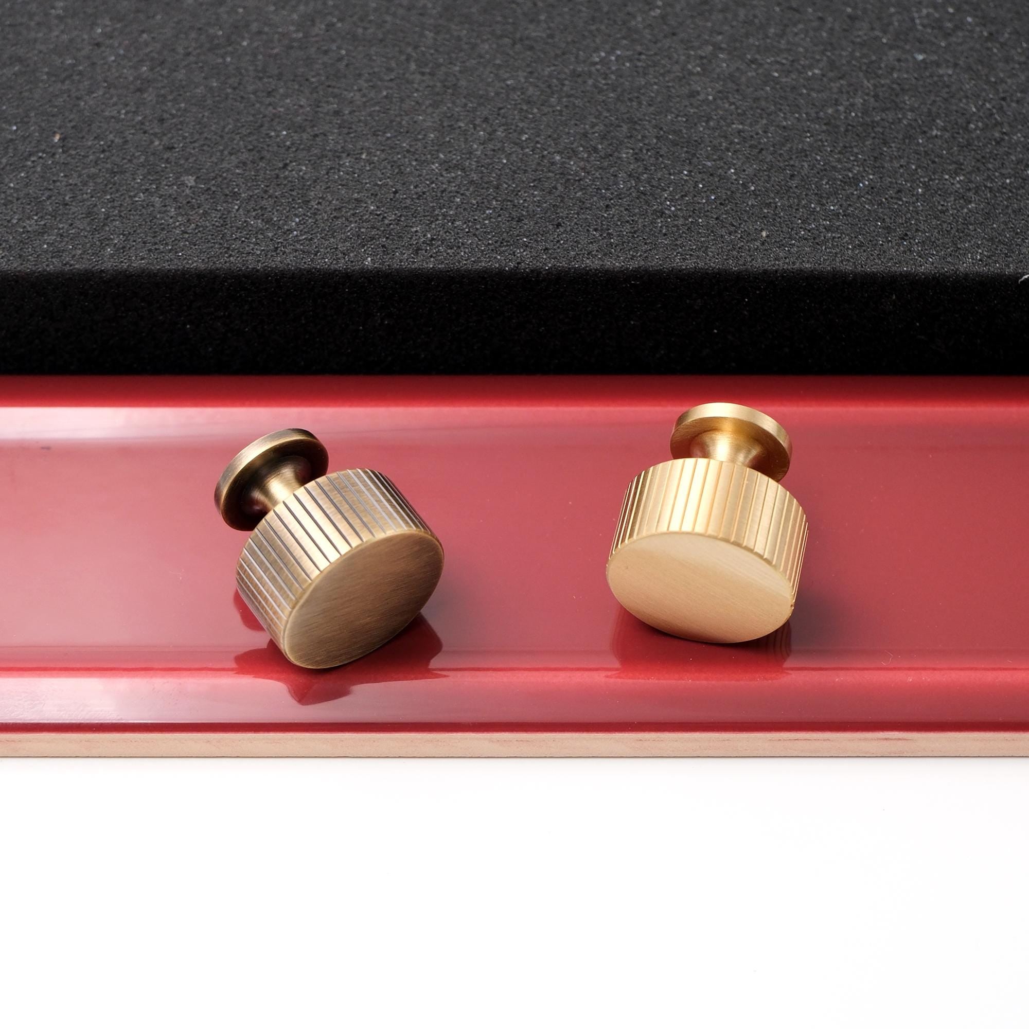Antique Brass Cabinet Pull & Knurled Knob | Brushed Gold Drawer Handle | Modern Vintage Solid Brass Kitchen Cabinet Hardware Dresser Pull