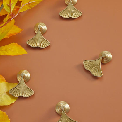 Ginkgo Leaf Brass Cabinet Knob | Gold Decorative Drawer Pull | Solid Brass Luxury Cabinet Hardware | Unique Kitchen Dresser Knob