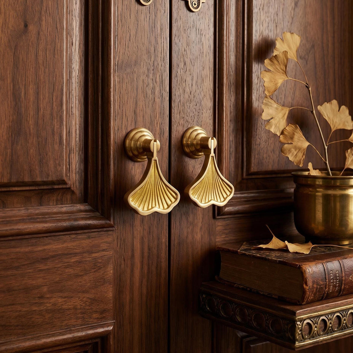 Ginkgo Leaf Brass Cabinet Knob | Gold Decorative Drawer Pull | Solid Brass Luxury Cabinet Hardware | Unique Kitchen Dresser Knob