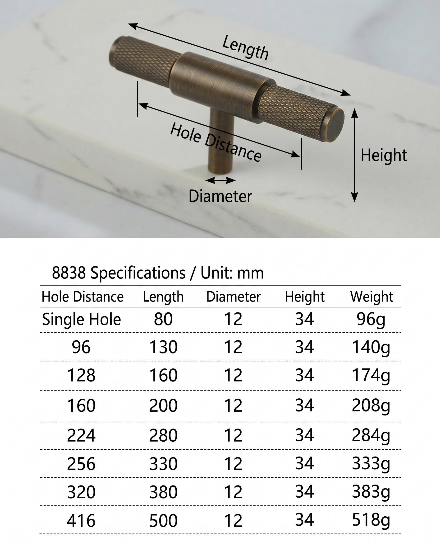 Solid Brass Knurled Cabinet Pull, Antique Industrial T Bar Knob