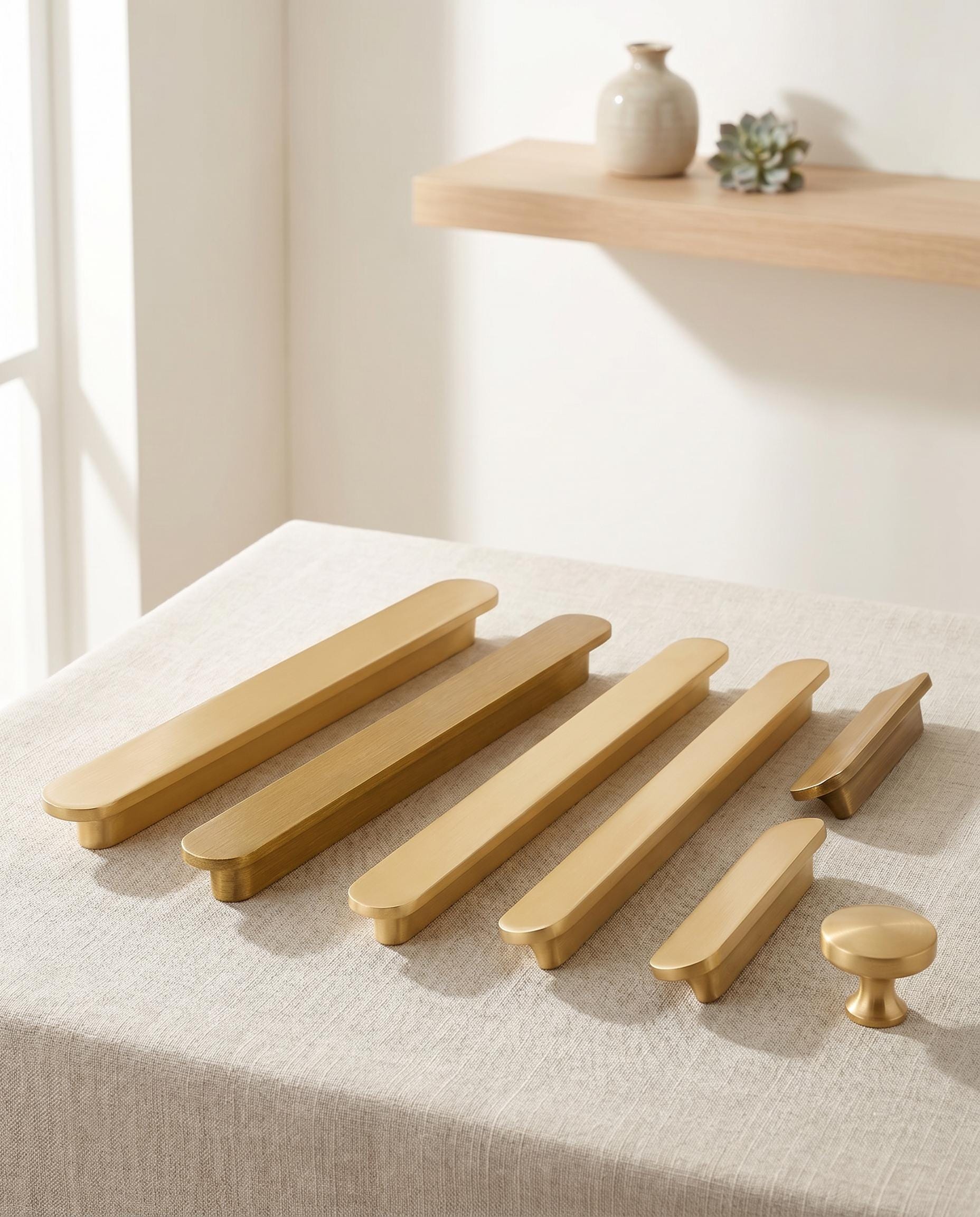 Brushed Brass Edge Pull, Modern Minimalist Cabinet Hardware, Solid Drawer Pull