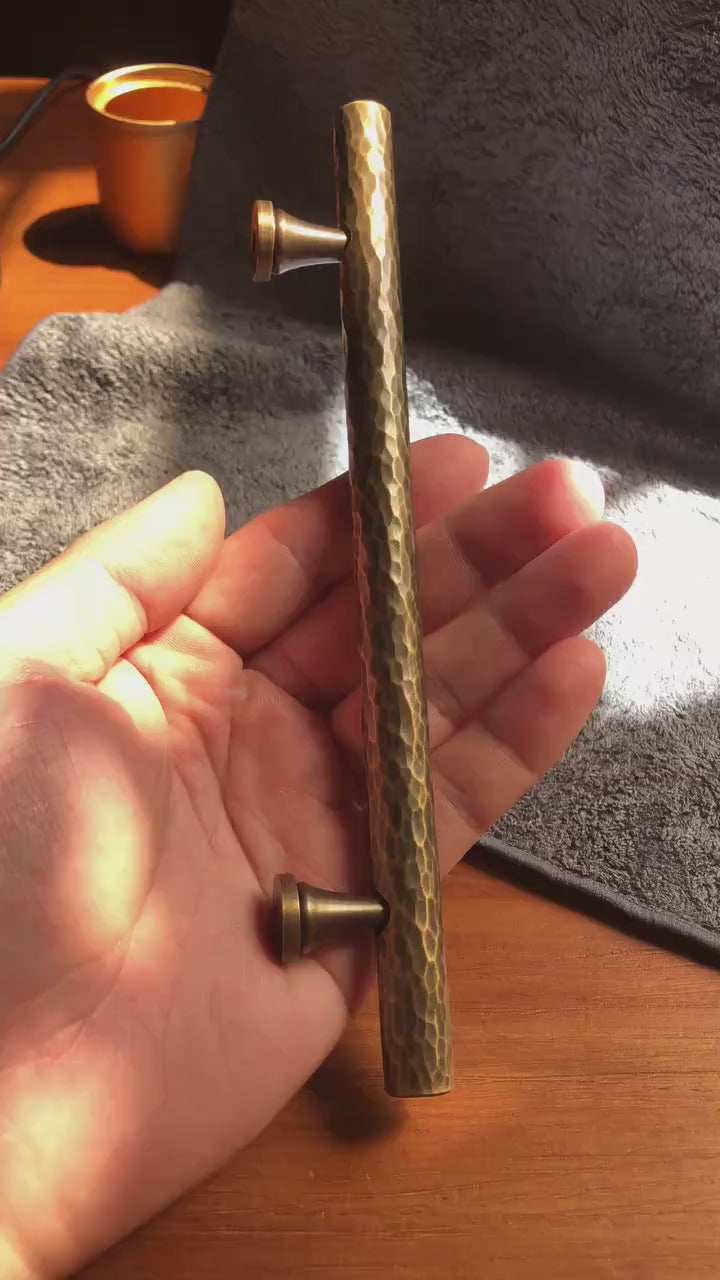 Hammered Brass Cabinet Pulls, Antique Vintage Drawer Handles, Handmade Kitchen Hardware